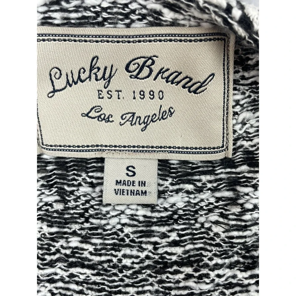 Lucky Brand Marnie Knit Moto Jacket Womens Small Black White Geometric Aztec